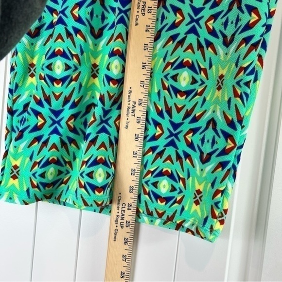 Lularoe Womens Cassie Pencil Skirt Green Blue Geometric Stretch Pull On S - Picture 4 of 7